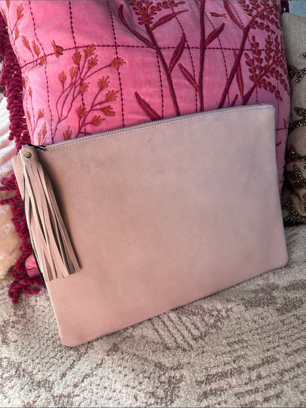 NWT Hello 3AM Forever Blush Pink Suede Leather Oversized Clutch